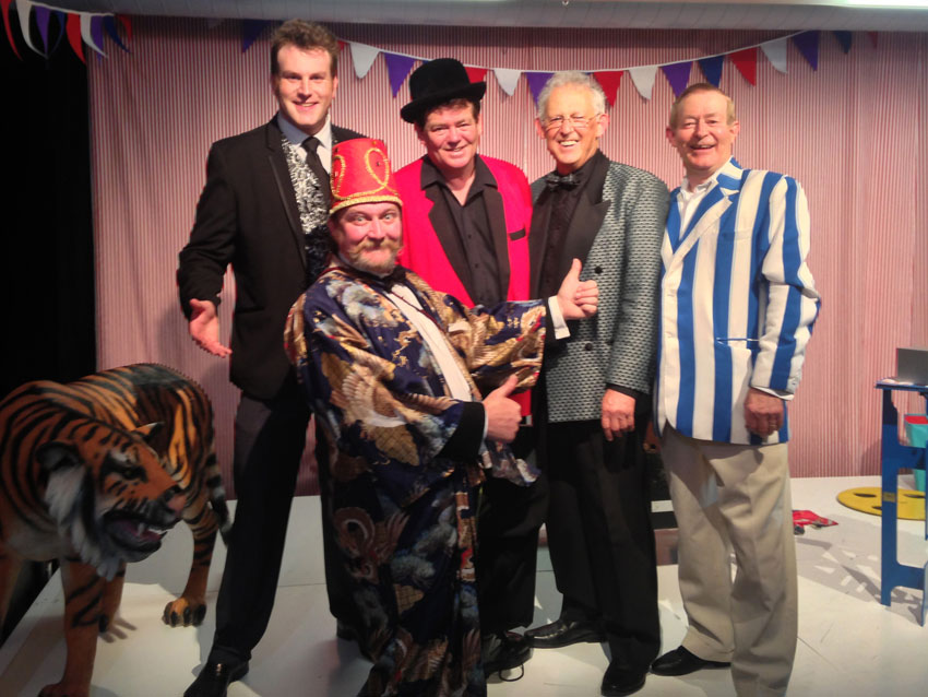 Mick Peck with Auckland magicians at the TVNZ launch party