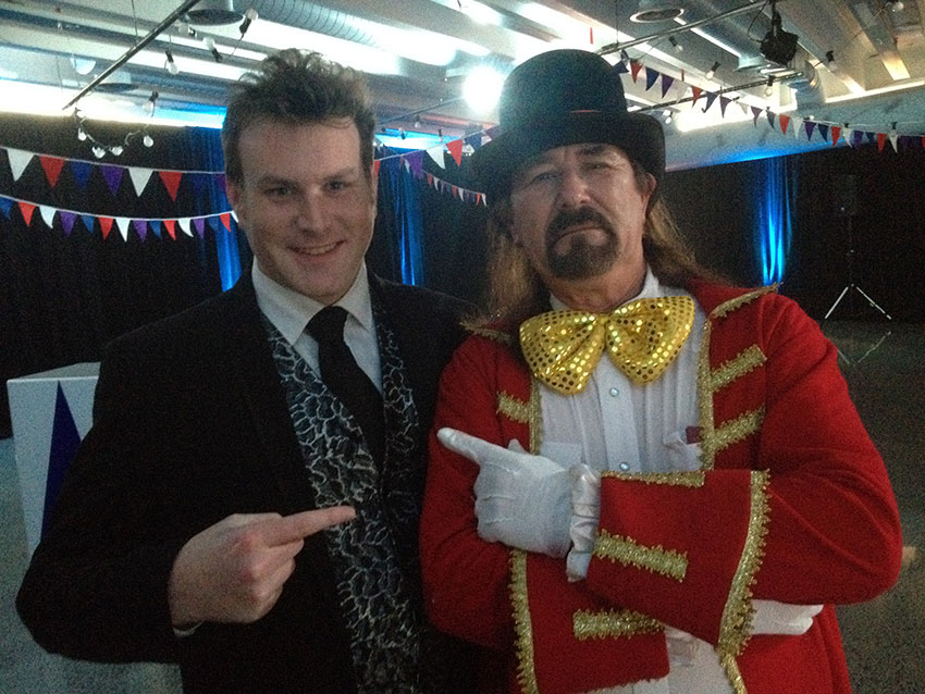 Auckland magician Mick Peck with Guy Cater, TVNZ Launch Party