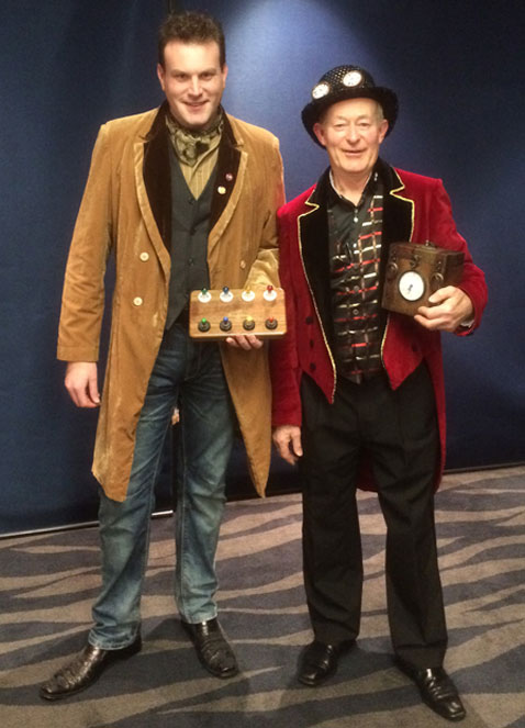 Auckland magicians Mick Peck and Wayne Rogers in steampunk magic costume