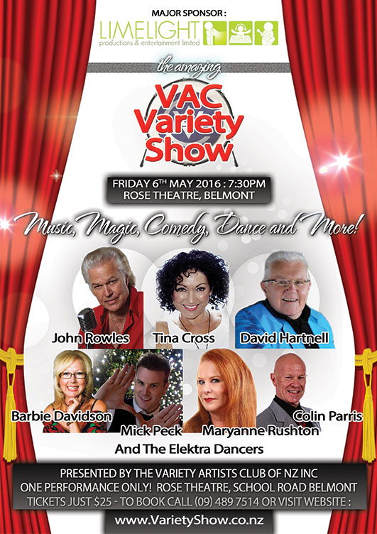 Mick Peck the magician in The Amazing VAC Variety Show, Rose Theatre Belmont Auckland
