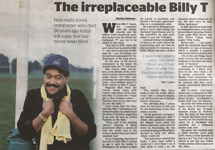 Auckland magician Mick Peck interviewed about the legacy of Billy T. James, New Zealand Herald August 2017
