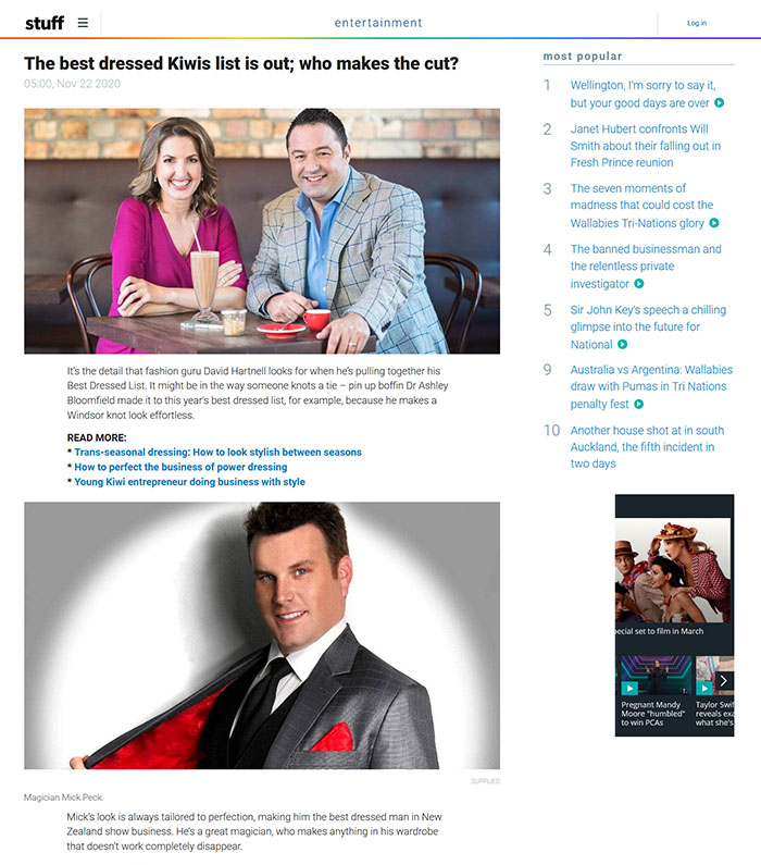 Auckland Magician Mick Peck Best Dressed Show Business List